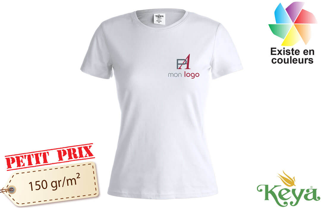 Tee shirt publicitaire keya 150 blanc pour femme