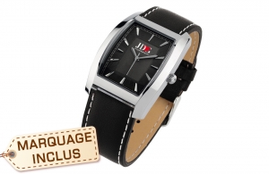 Montre publicitaire personnalisée à quartz 3 aiguilles avec bracelet en cuir élégante 