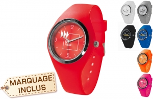 Montre publicitaire personnalisée en silicone à quartz 3 aiguilles glopp 