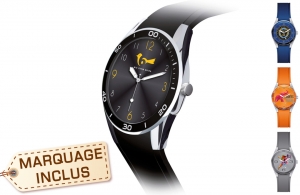 Montre publicitaire personnalisée à boitier métal chromé et bracelet silicone Moov 
