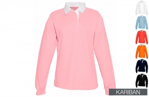 Polo rugby personnalisable uni à col blanc pour femme avec marquage publicitaire 