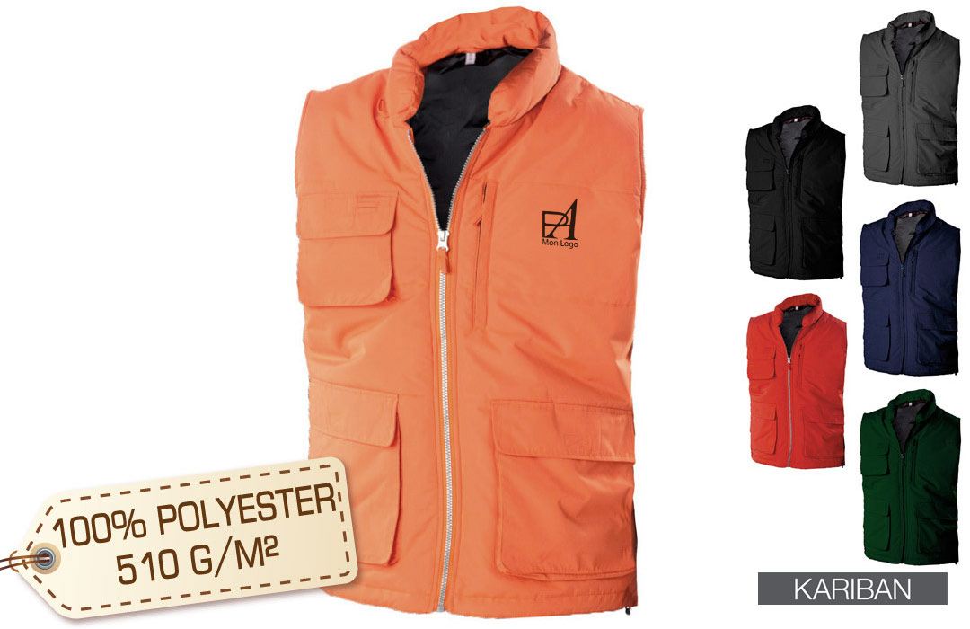 Bodywarmer publicitaire personnalisable matelassé avec nombreuses poches Kariban 
