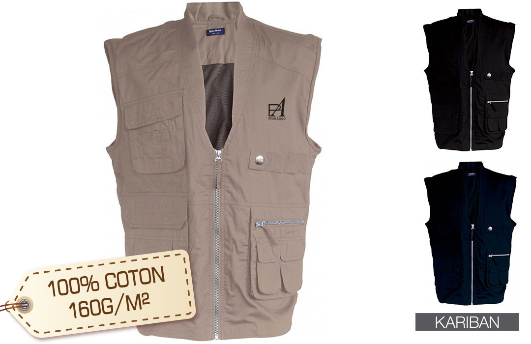 Gilet Reporter multipoches publicitaire personnalisé pas cher 