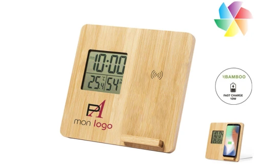 Station météo publicitaire personnalisée Fiory à chargeur sans fil 10W intégré 