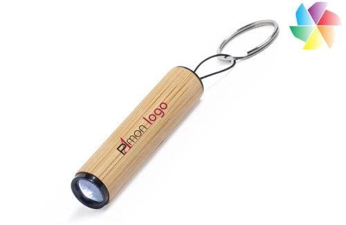 Porte-clés publicitaire personnalisé lampe torche led en bambou Vulko 
