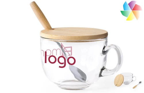 Tasse publicitaire personnalisée Yirax avec couvercle bambou et cuillère 