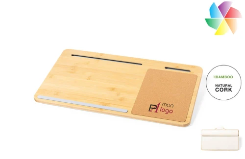 Tapis de souris organiseur multifonction de bureau publicitaire personnalisé Luan en bambou et liège 