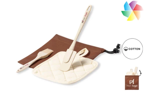 Manique de cuisine publicitaire personnalisée Marduk set 3 pièces avec spatule et pinceau en silicone 