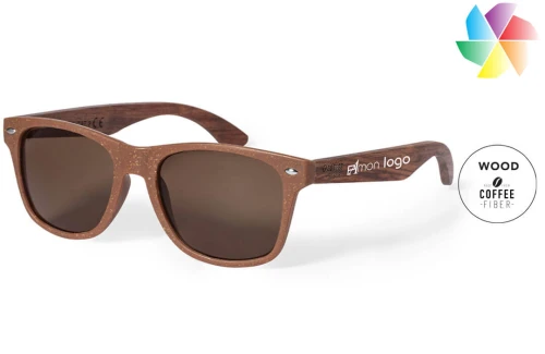 Lunettes de soleil personnalisées Prakay en fibre de café et bois naturel