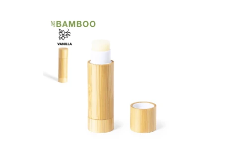 Tube de baume lèvres publicitaire personnalisé Fitol en bambou à l'arôme de vanille 