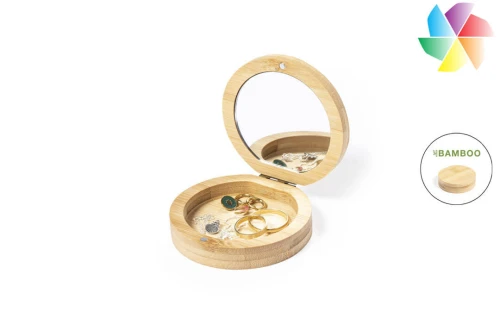 Miroir de poche pliable publicitaire personnalisé Gonzalex en bambou avec étui à bijoux 