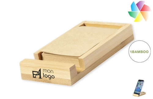 Porte bloc notes publicitaire personnalisé Heinda en bambou à support téléphone 