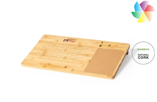 Tapis de souris multifonction publicitaire personnalisé Krit organiseur de bureau écologique en bambou et liège 