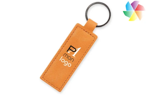 Porte-clés publicitaire personnalisé en cuir recyclé marron Noemix 