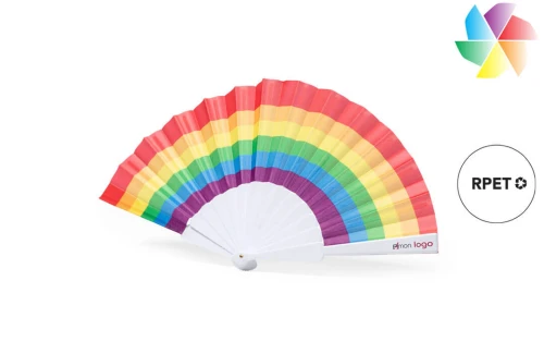 Éventail arc en ciel publicitaire personnalisé recyclé Rupaul au couleur LGBT 