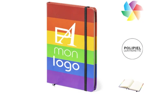 Bloc notes publicitaire personnalisé arc en ciel Locomix au couleur LGBT 