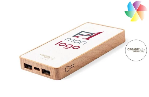 Batterie externe personnalisable powerbank publicitaire en chanvre et bois Meskat 8000 mAh 