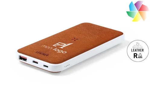 Batterie externe personnalisable powerbank publicitaire en abs et cuir recyclé Yerry 8000 mAh 