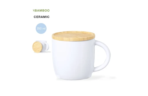 Tasse personnalisée Zenara de 350 ml avec couvercle en bambou