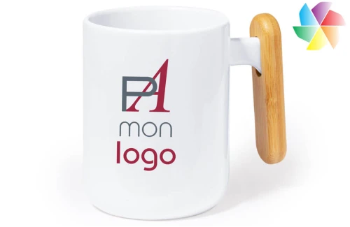 Mug publicitaire personnalisé Mystral avec poignée en bambou 