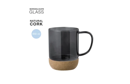Grand mug personnalisé Saryne de 450 ml en verre et liège