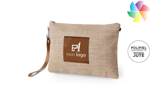 Trousse de toilette personnalisée Tashi pochette en jute et éco-cuir 