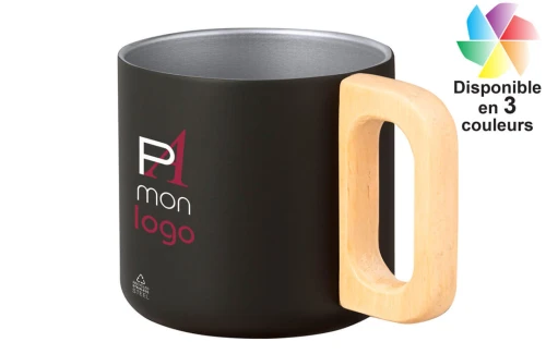 Mug en inox recyclé et poignée bois Garfun publicitaire personnalisé 