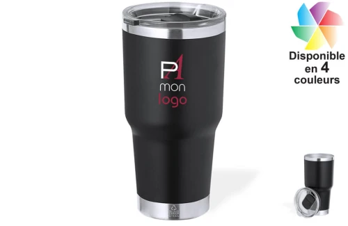 Mug isotherme publicitaire personnalisé Tobey en acier inox recyclé 