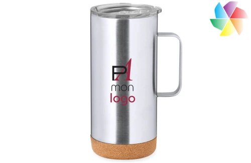 Mug isotherme publicitaire personnalisé Frilan acier recyclé et liège 