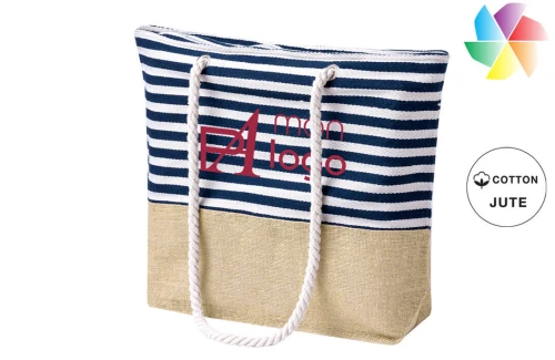 Sac de plage personnalisé Ivyx rayé blanc et bleu