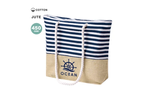 Sac de plage personnalisé Ivyx rayé blanc et bleu