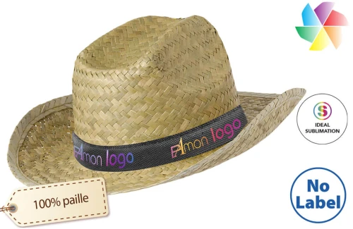 Chapeau en paille naturel tressée Leone publicitaire personnalisé 