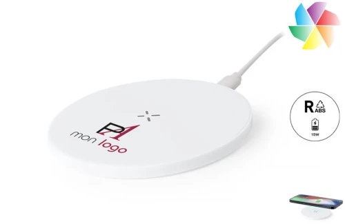 Chargeur de téléphone sans fil 15w publicitaire personnalisé en ABS recyclé RCS Kambel 