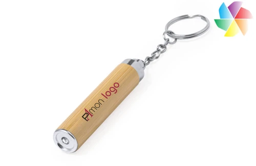 Porte-clés publicitaire personnalisé lampe torche led en bambou Joper 