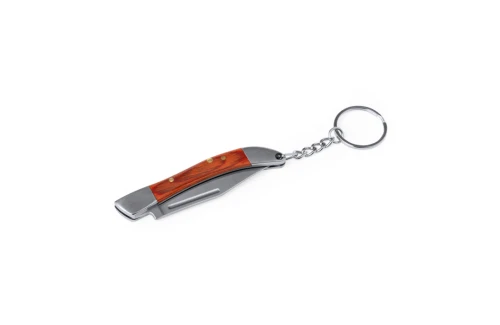 Porte-clés canif publicitaire personnalisé acier inox et poignée insert bois Spiet 