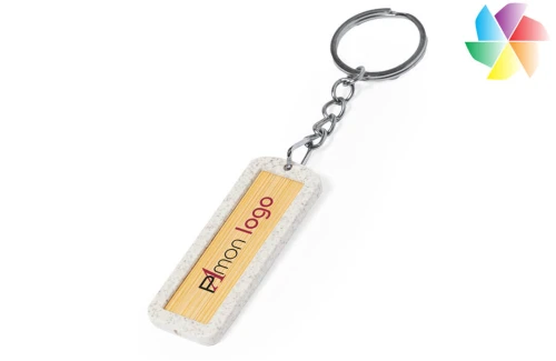 Porte-clés publicitaire personnalisé en bambou et fibre de blé Veterson 