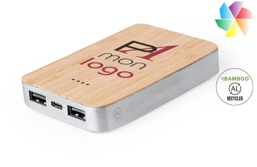 Batterie powerbank publicitaire personnalisable en alu recyclé et bambou Newin 5000 mAh 