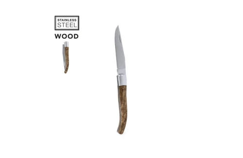 Couteau pliable publicitaire personnalisé Rinex en bois naturel laqué 