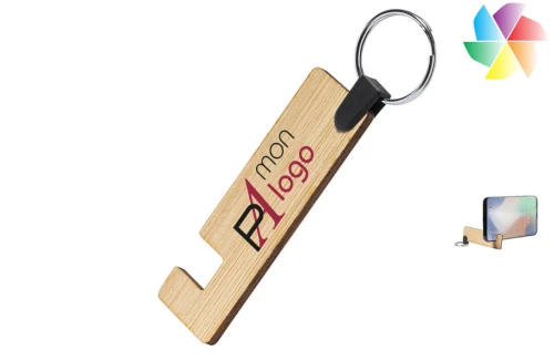 Porte-clés publicitaire personnalisé à support smartphone en bambou Evans 