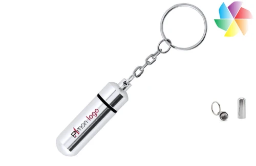 Porte-clés publicitaire personnalisé pilulier en aluminium pill 