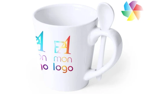 Mug publicitaire personnalisé Kaffir pour sublimation avec cuillère céramique 