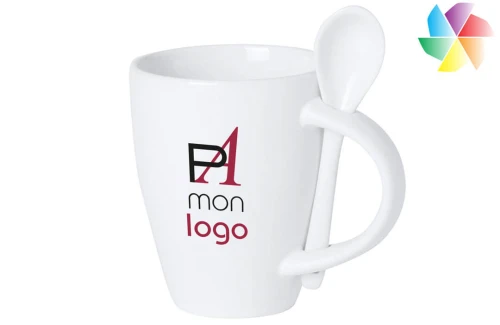 Tasse avec cuillère en céramique Samay publicitaire personnalisée 