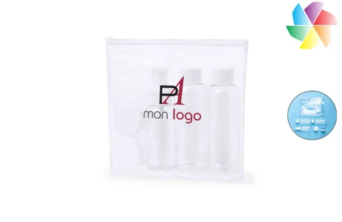 Trousse de toilette voyage transparente publicitaire personnalisée pochette à 5 accessoires 