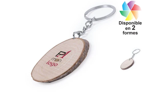 Porte-clés publicitaire personnalisé à forme de coupe de bois Selton 