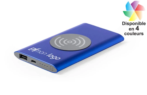 Batterie externe personnalisable powerbank publicitaire à chargeur sans fil Tikur 4000 mAh 