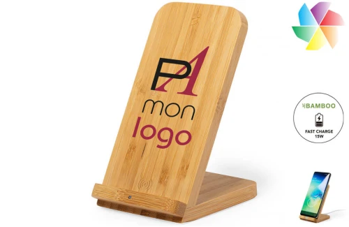 Chargeur sans fil support pour smartphone en bambou publicitaire personnalisé Dimper 