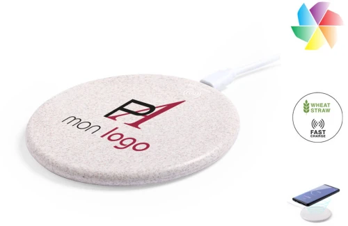 Chargeur de téléphone sans fil 10w en paille de blé Aleix publicitaire personnalisé 