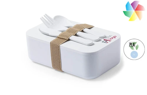 Lunch box personnalisée Molkas boîte repas publicitaire biodégradable avec couvert 