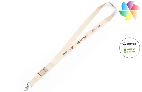 Cordon tour de cou publicitaire personnalisé Troix lanyard promotionnel recyclé avec attache de sécurité en fibre de blé 