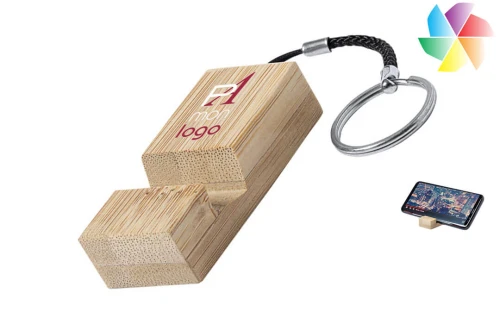 Porte-clés publicitaire personnalisé support téléphone en bois Maros 
